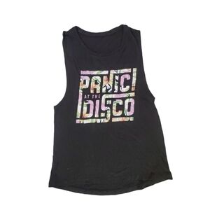 Panic At The Disco Women's Black Hawaiian Floral Logo Band Merch Tank Top‎ Small